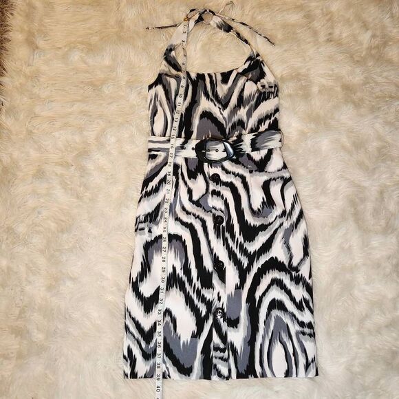 New Cache Y2K Abstract Belted Halter Mini Dress - Picture 5 of 11
